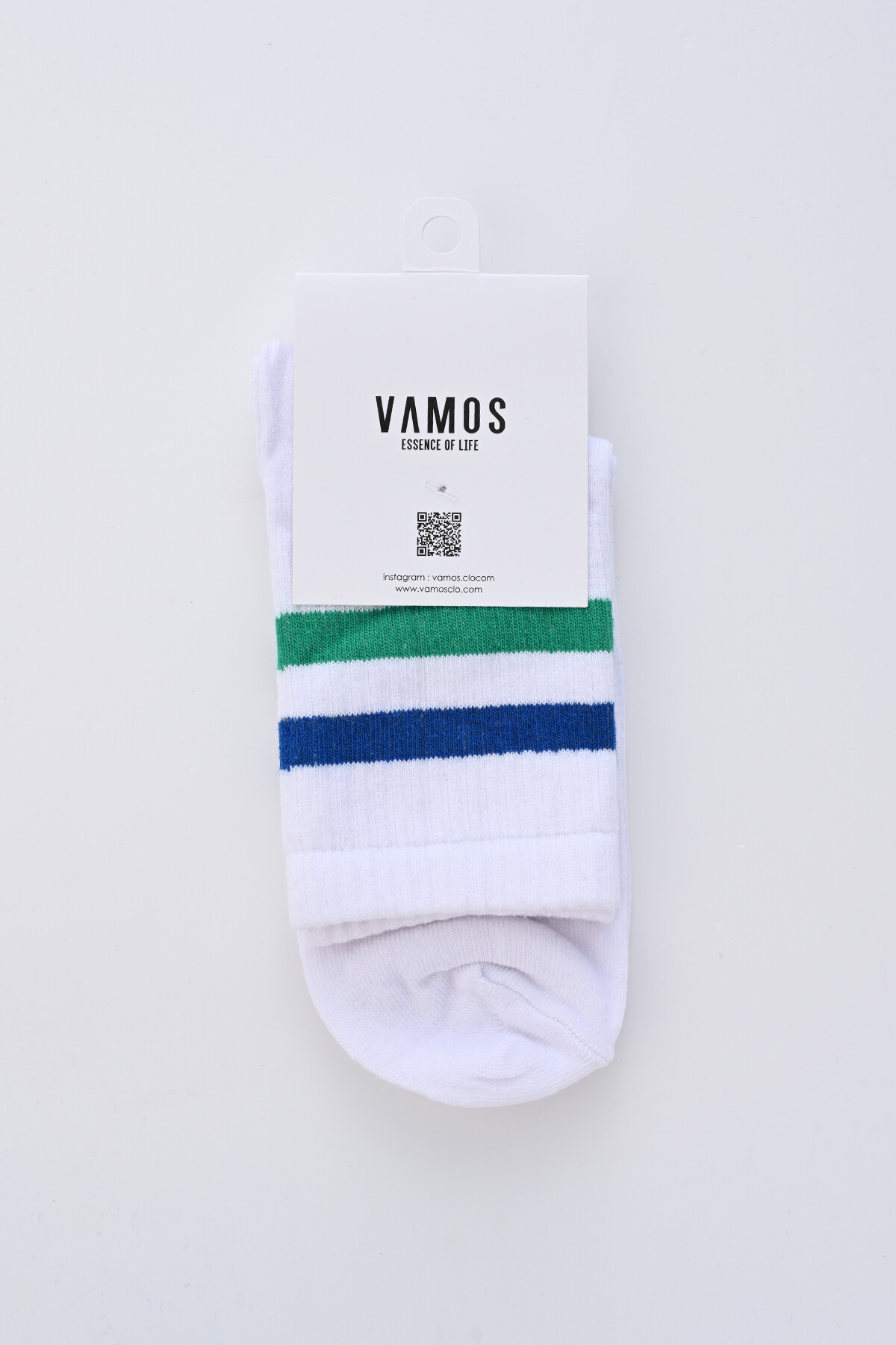 Yeşil Mavi Şeritli Beyaz Socket Çorap