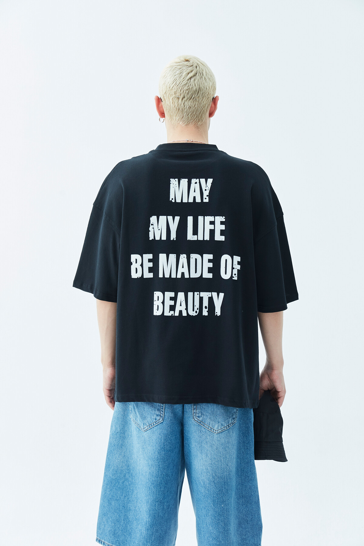 MY LIFE BASKILI OVERSIZE T-SHIRT - SİYAH