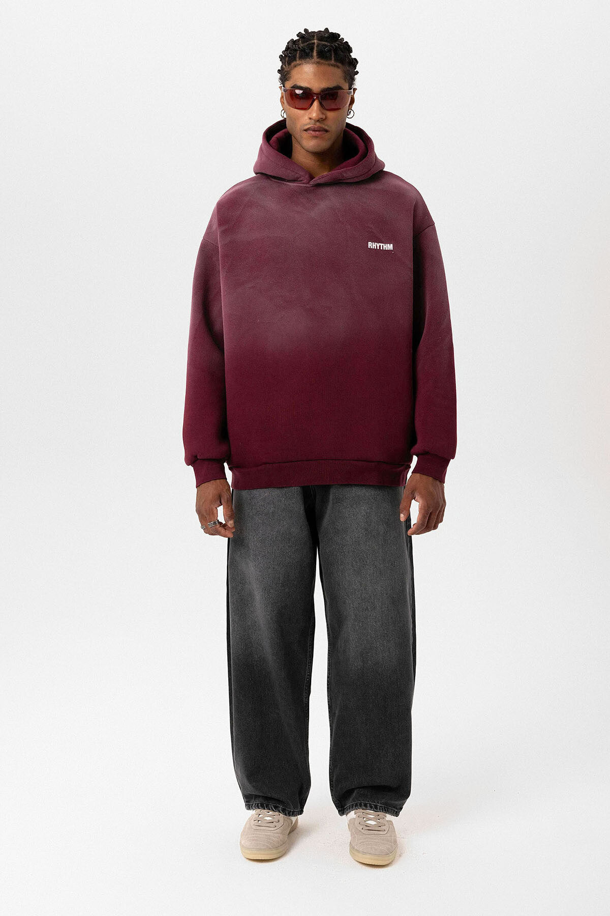 ARKA BASKILI OVERSIZE KAPÜŞONLU SWEATSHIRT BORDO