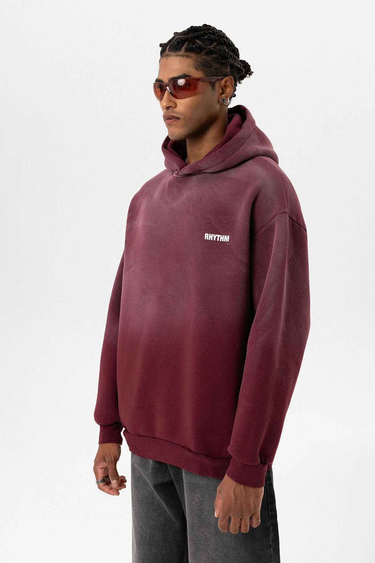 ARKA BASKILI OVERSIZE KAPÜŞONLU SWEATSHIRT BORDO