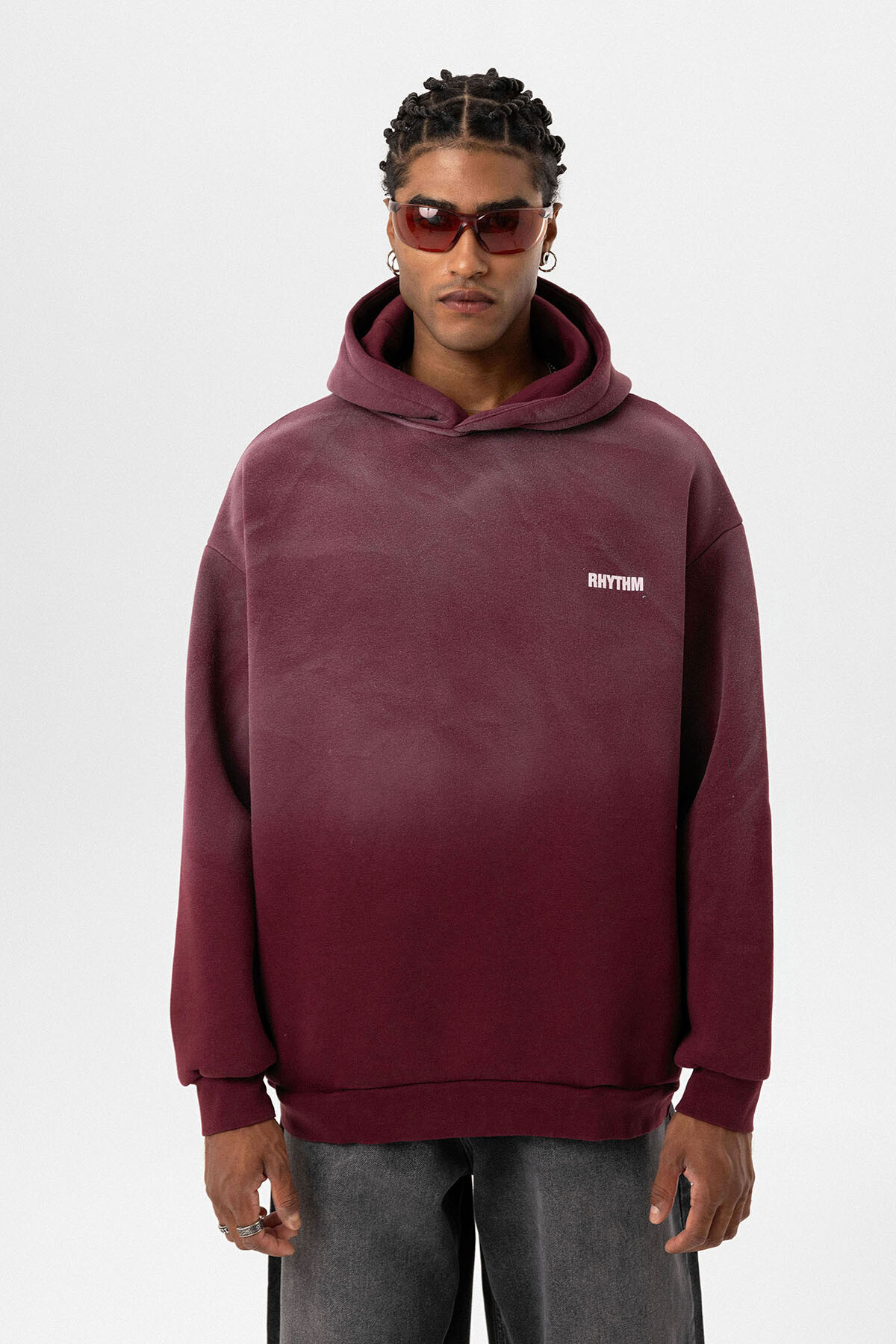 ARKA BASKILI OVERSIZE KAPÜŞONLU SWEATSHIRT BORDO