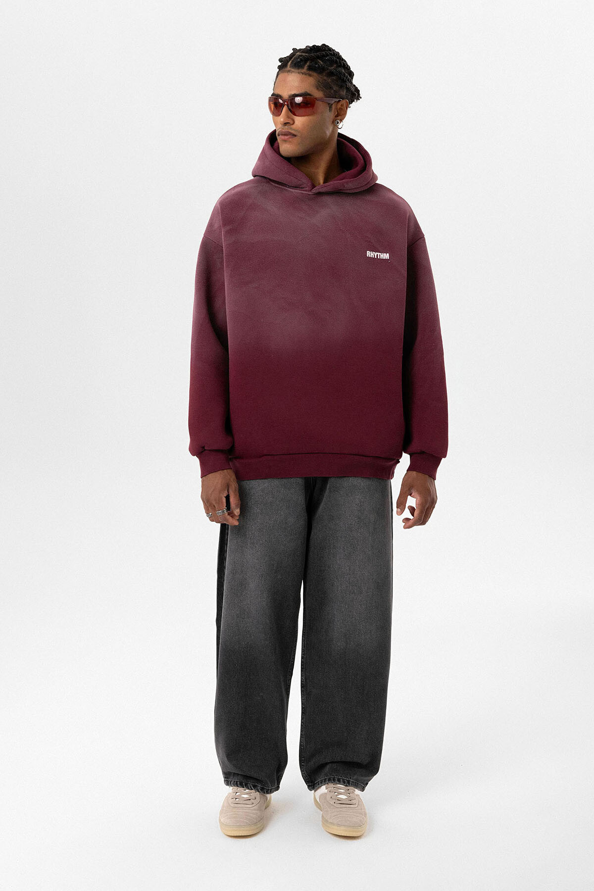 ARKA BASKILI OVERSIZE KAPÜŞONLU SWEATSHIRT BORDO