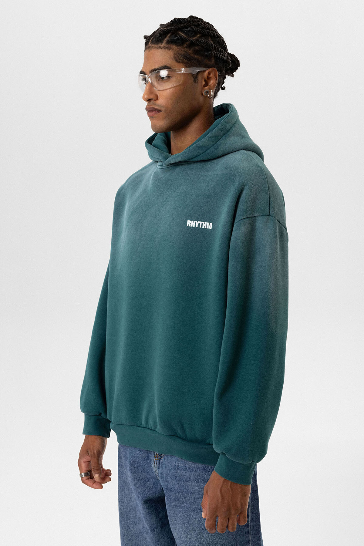 ARKA BASKILI OVERSIZE KAPÜŞONLU SWEATSHIRT PETROL