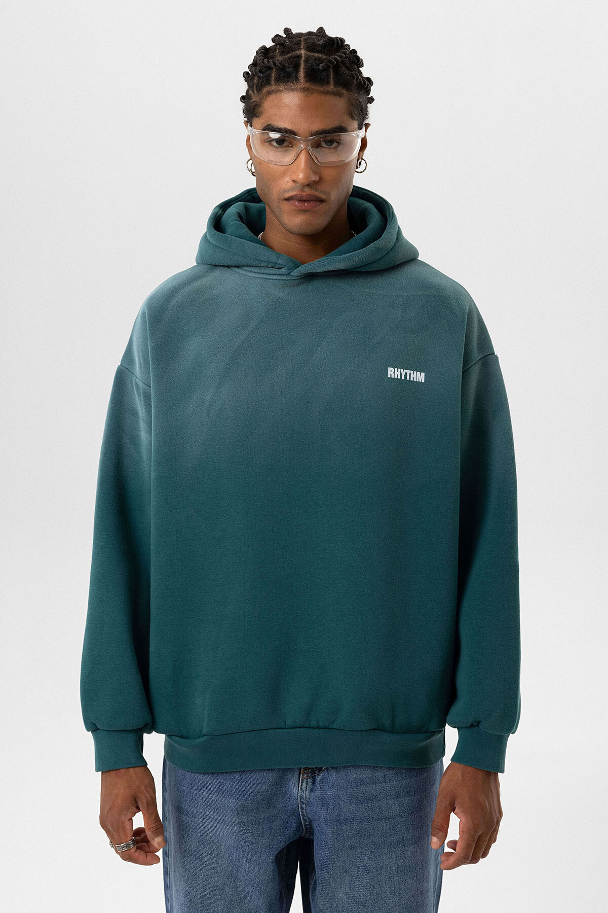 ARKA BASKILI OVERSIZE KAPÜŞONLU SWEATSHIRT PETROL