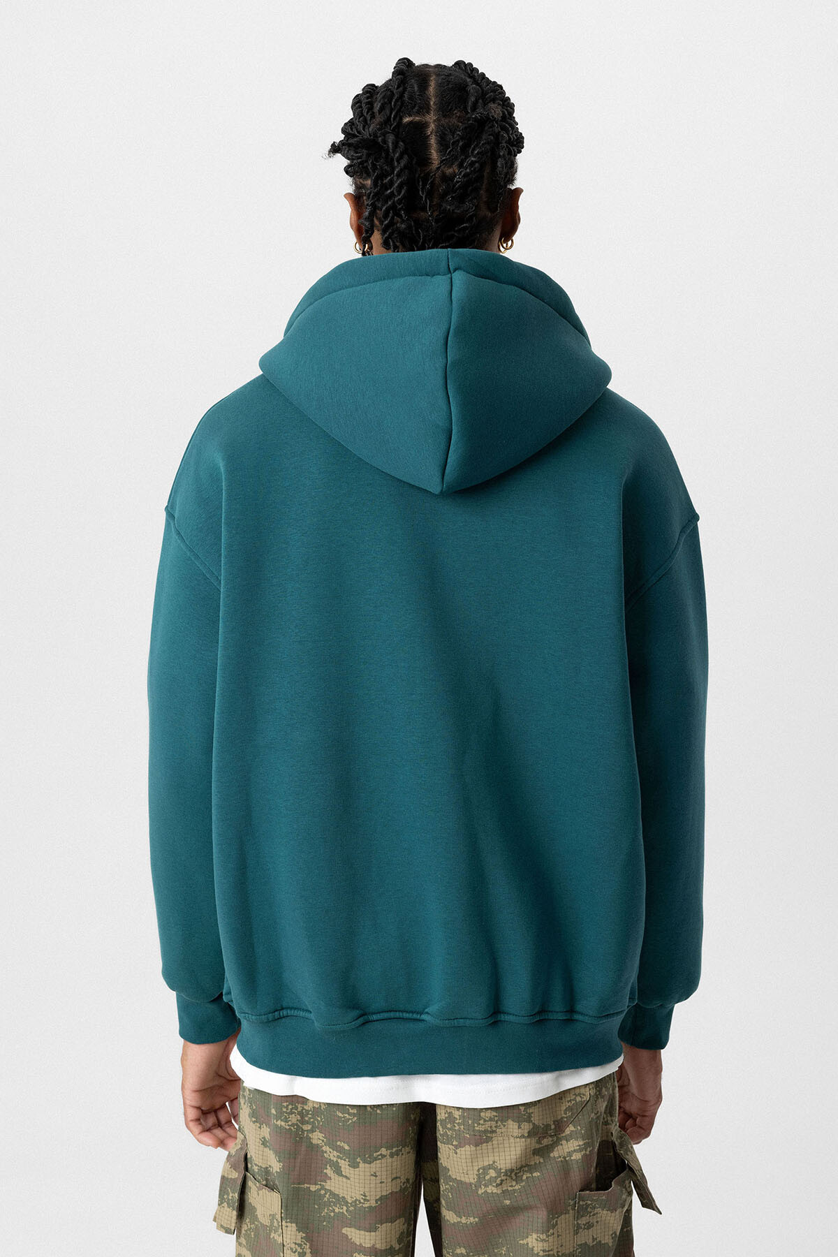 BASIC FERMUARLI OVERSIZE KAPÜŞONLU SWEATSHIRT PETROL