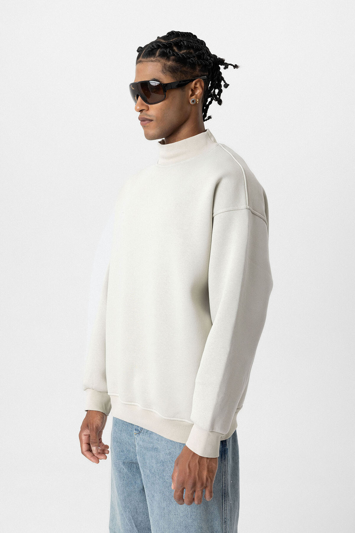 BASIC OVERSIZE BALIKÇI YAKA SWEATSHIRT BUZ GRİSİ