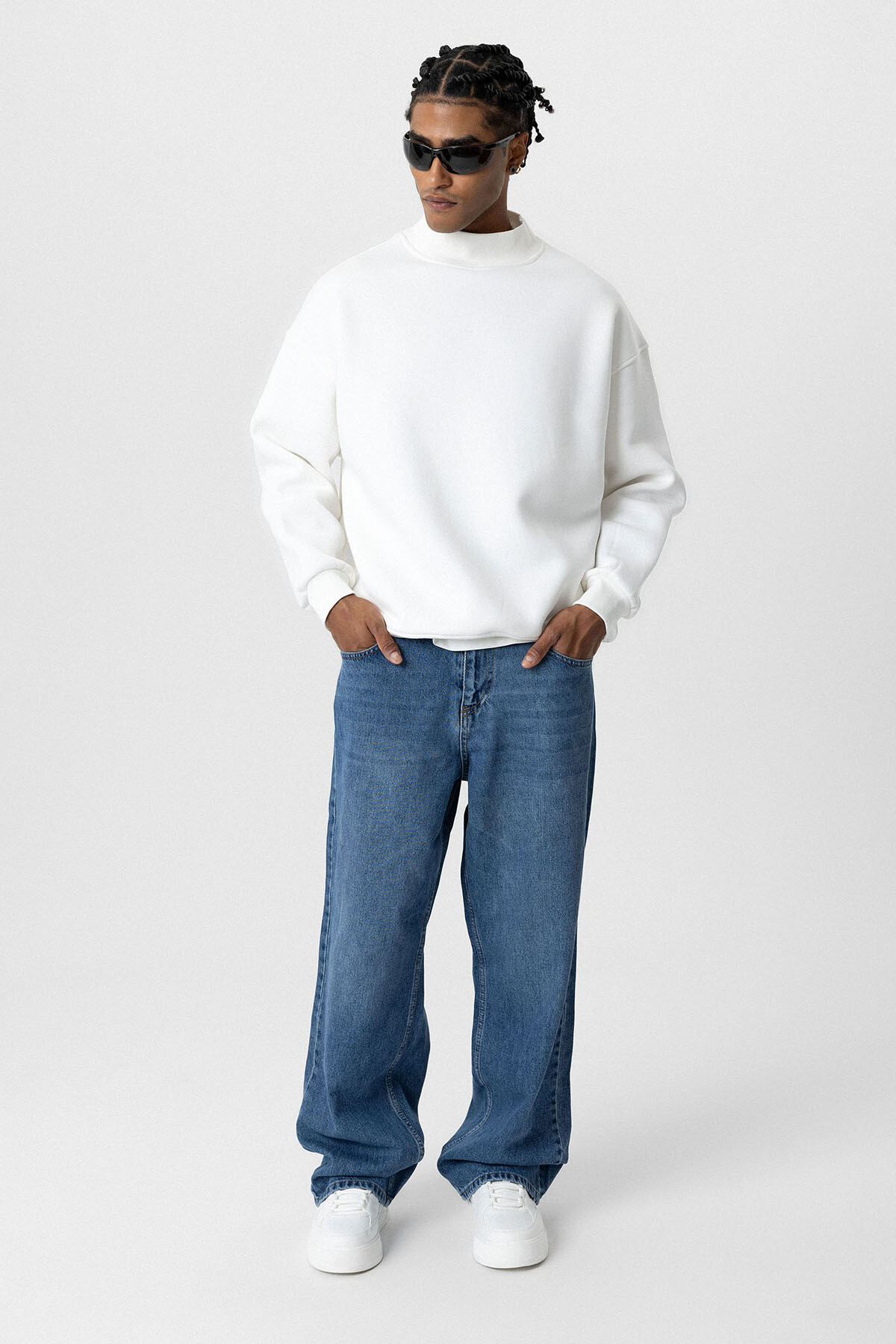 BASIC OVERSIZE BALIKÇI YAKA SWEATSHIRT EKRU