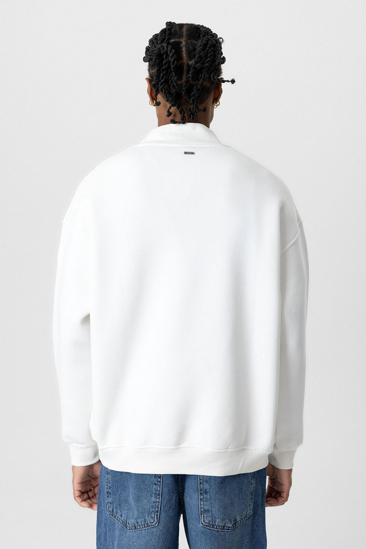 BASIC OVERSIZE BALIKÇI YAKA SWEATSHIRT EKRU