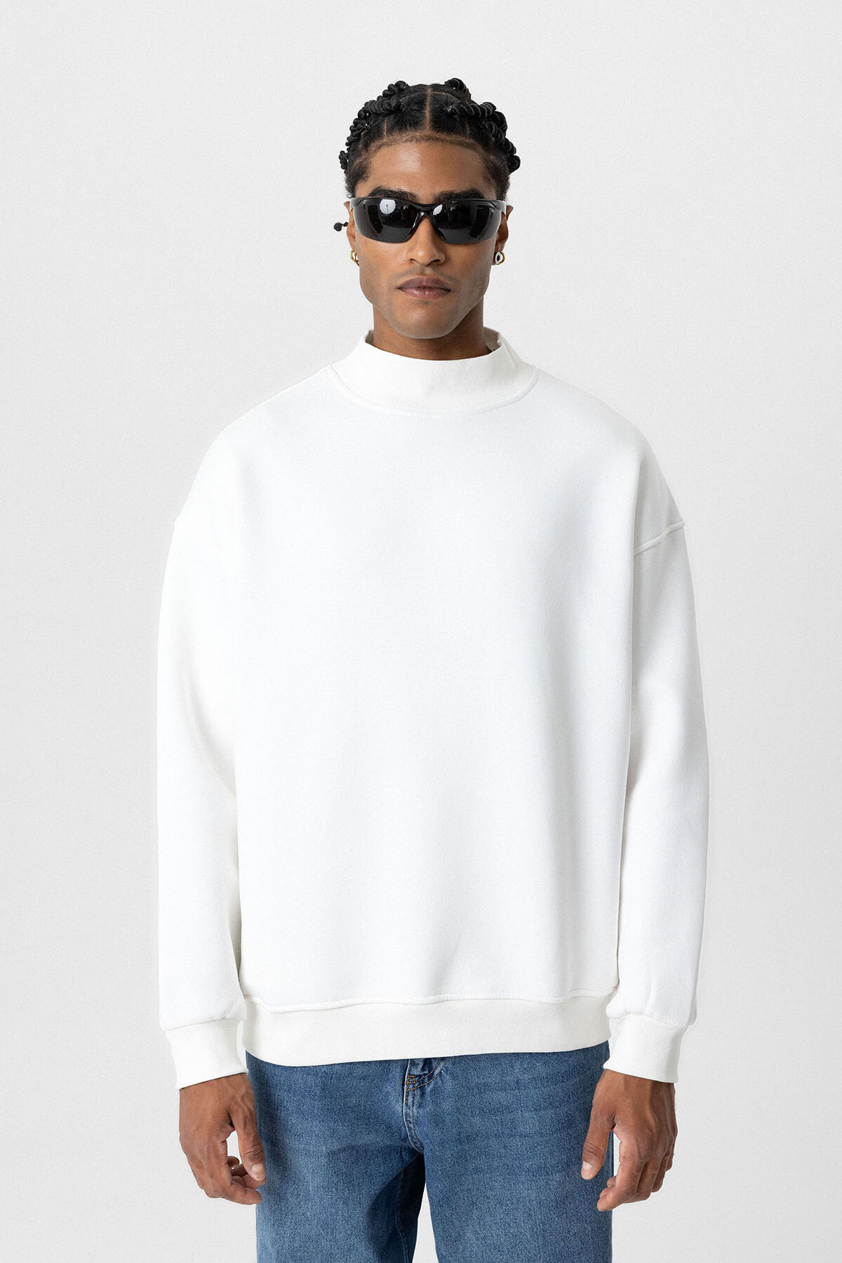 BASIC OVERSIZE BALIKÇI YAKA SWEATSHIRT EKRU