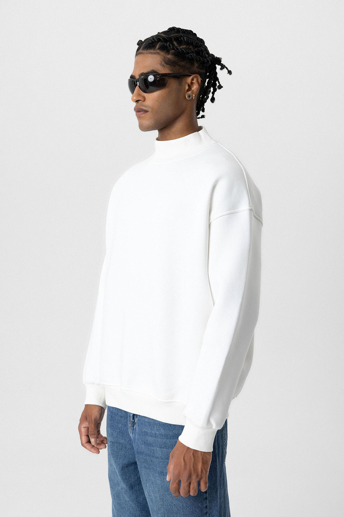 BASIC OVERSIZE BALIKÇI YAKA SWEATSHIRT EKRU