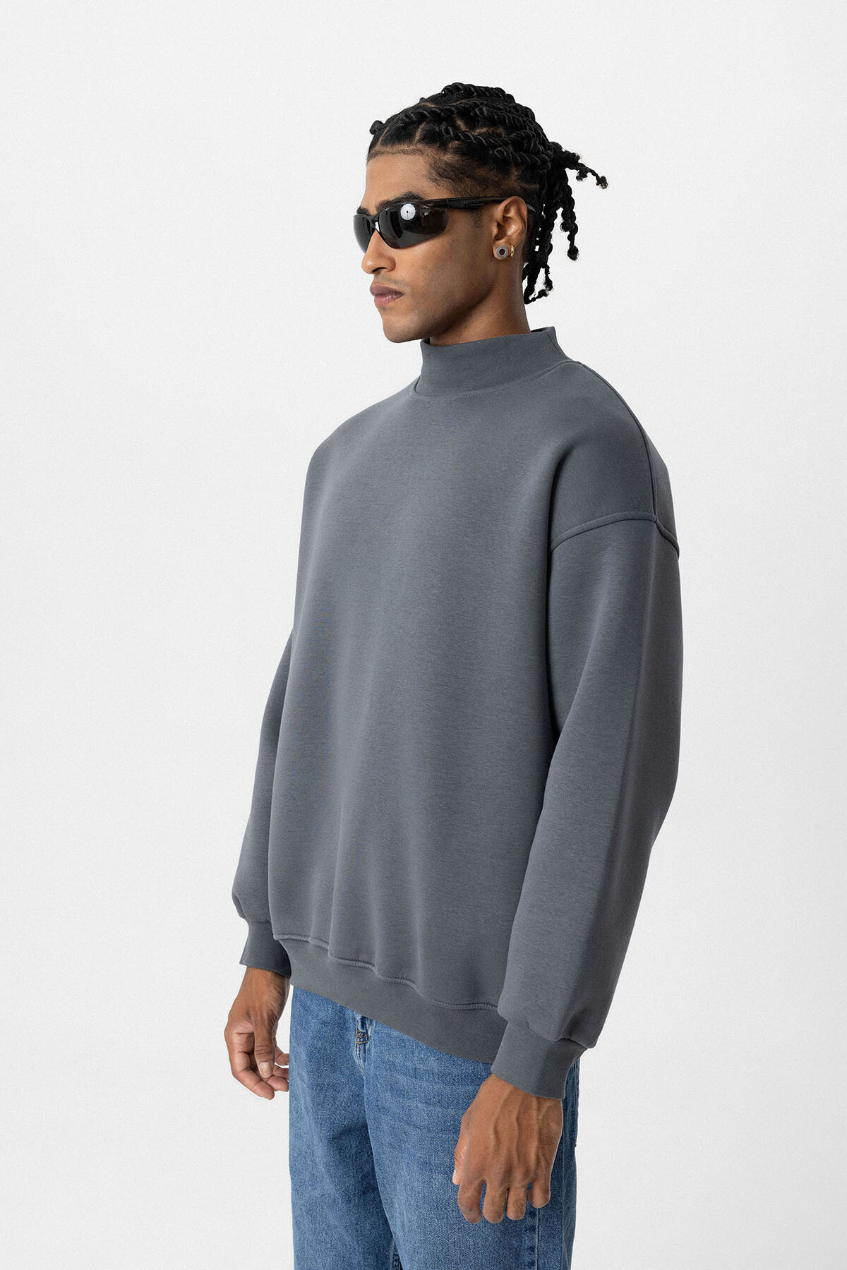 BASIC OVERSIZE BALIKÇI YAKA SWEATSHIRT FÜME