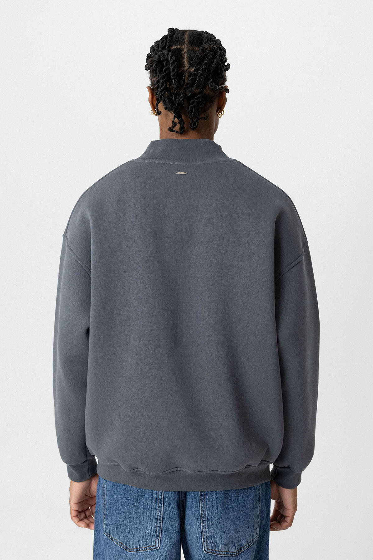 BASIC OVERSIZE BALIKÇI YAKA SWEATSHIRT FÜME