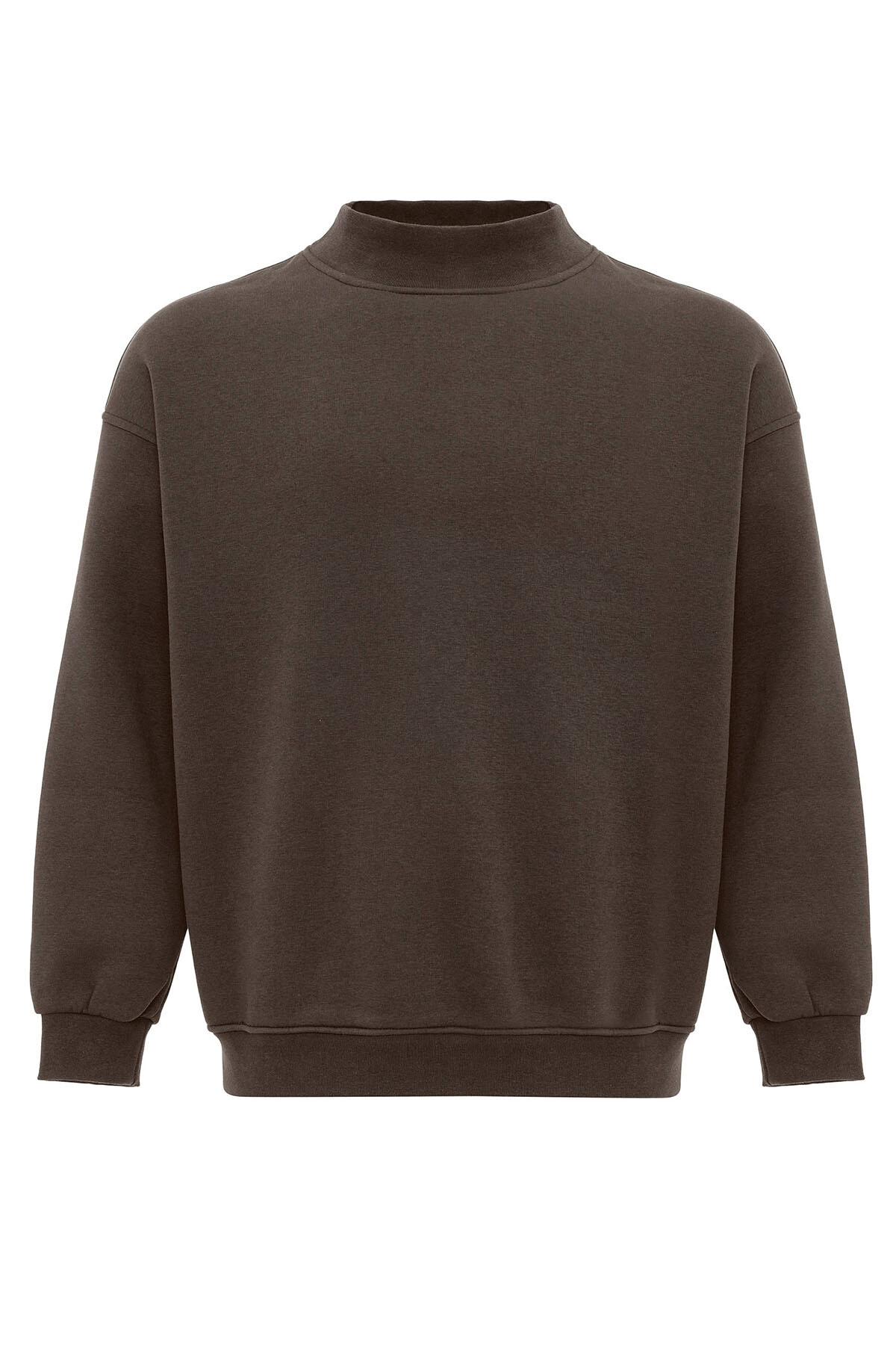 BASIC OVERSIZE BALIKÇI YAKA SWEATSHIRT KAHVE