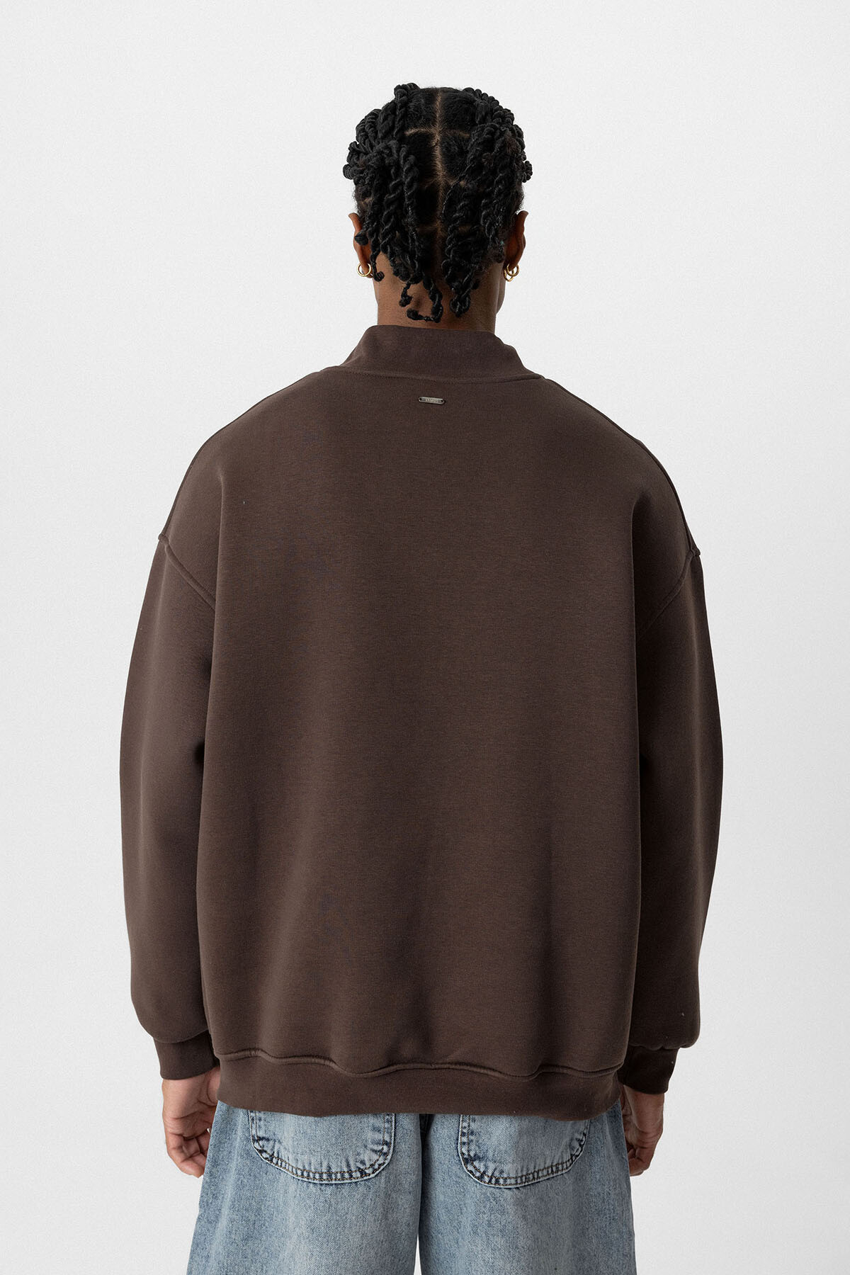 BASIC OVERSIZE BALIKÇI YAKA SWEATSHIRT KAHVE