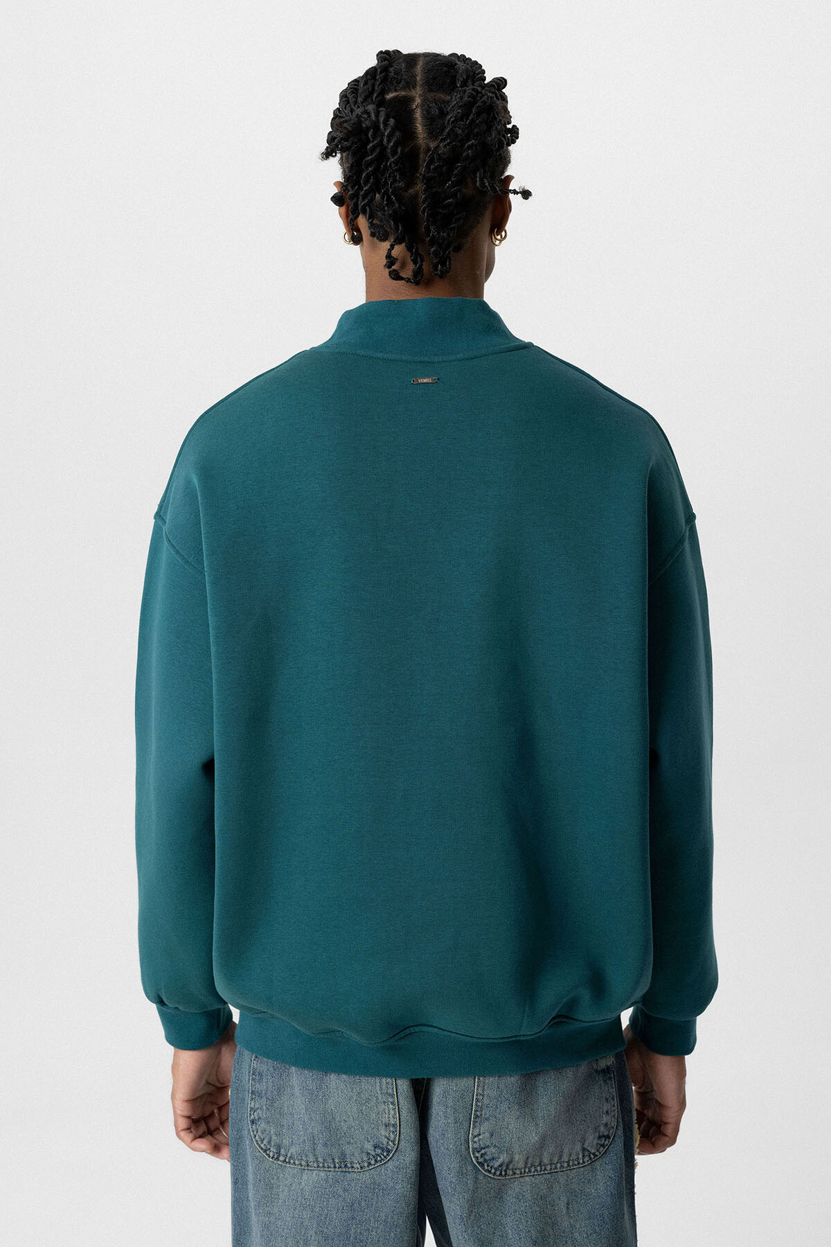 BASIC OVERSIZE BALIKÇI YAKA SWEATSHIRT PETROL