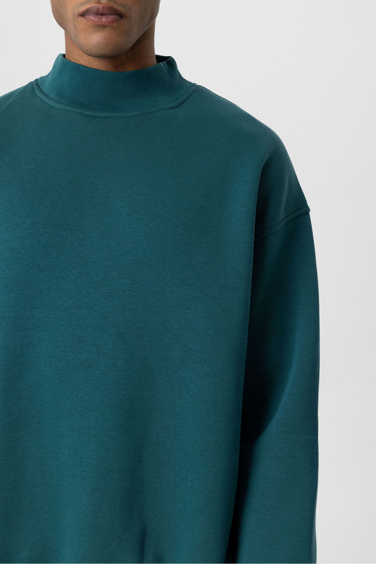 BASIC OVERSIZE BALIKÇI YAKA SWEATSHIRT PETROL