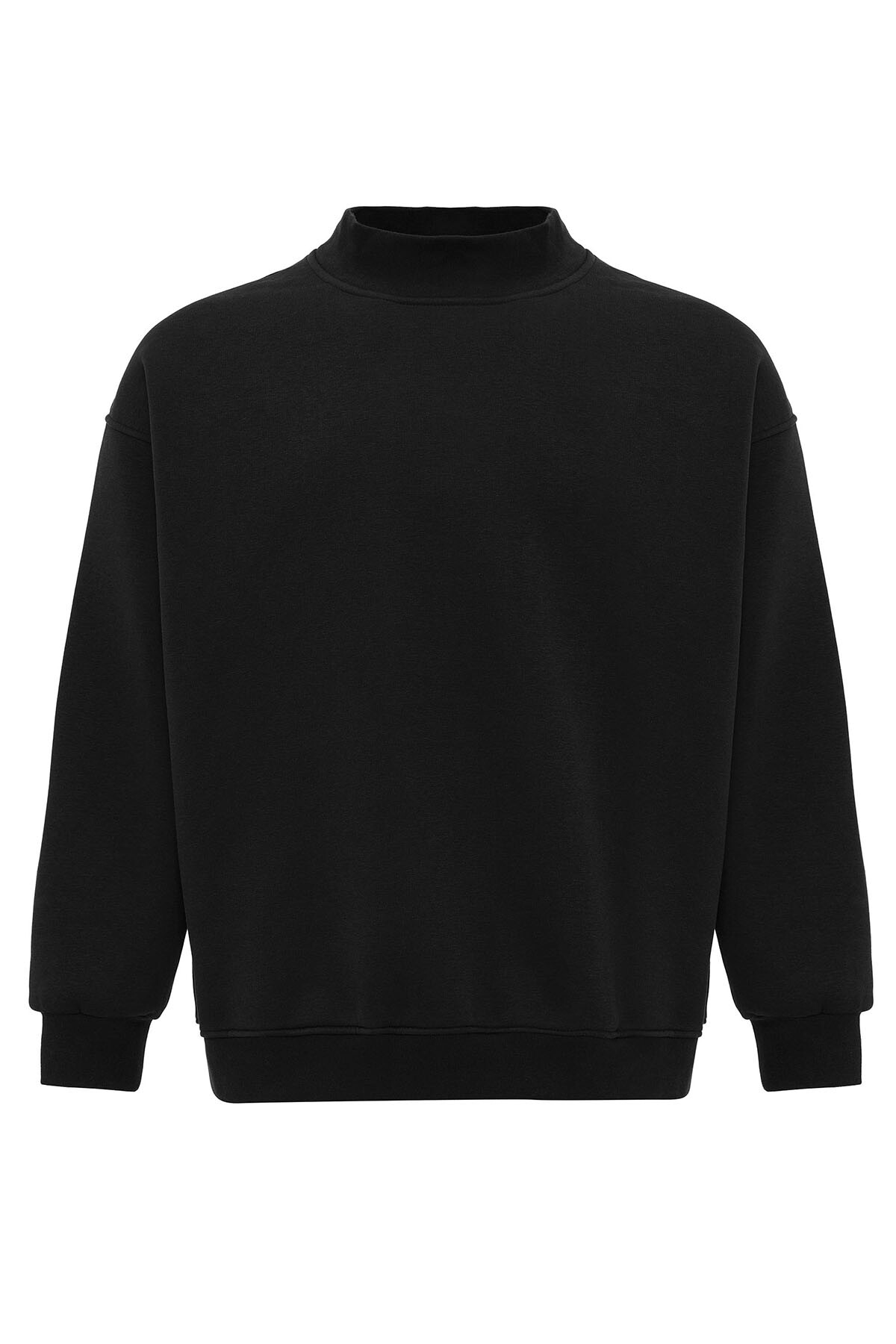 BASIC OVERSIZE BALIKÇI YAKA SWEATSHIRT SİYAH