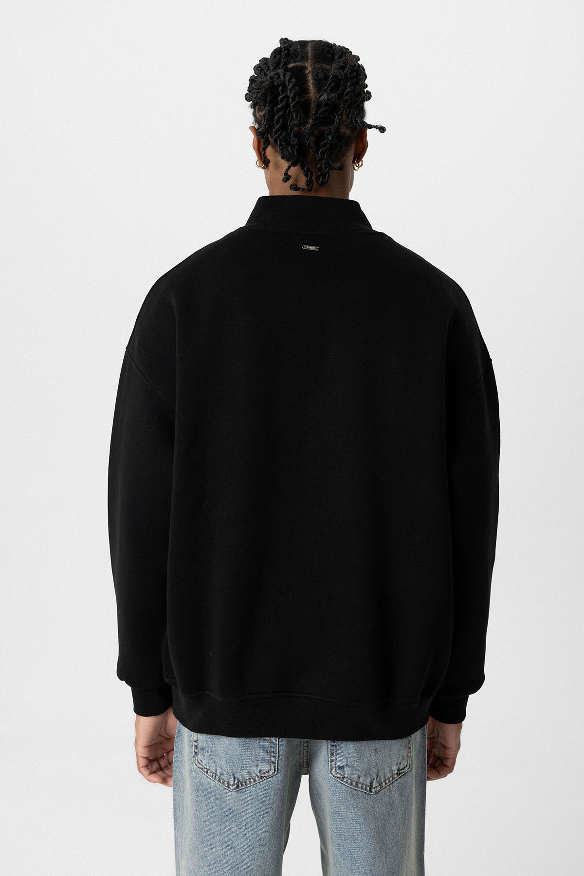 BASIC OVERSIZE BALIKÇI YAKA SWEATSHIRT SİYAH