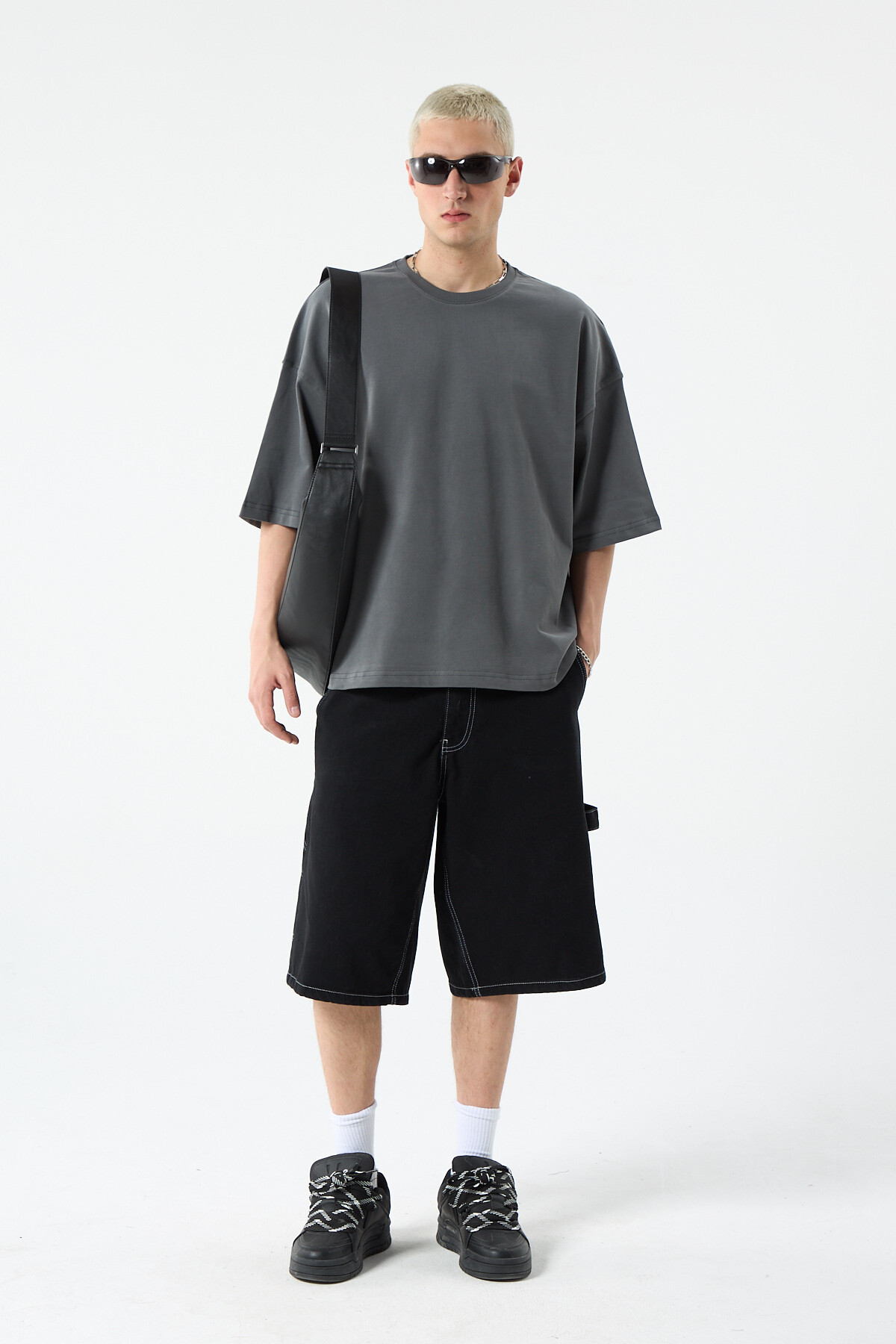 BASIC OVERSIZE CROP T-SHIRT FÜME