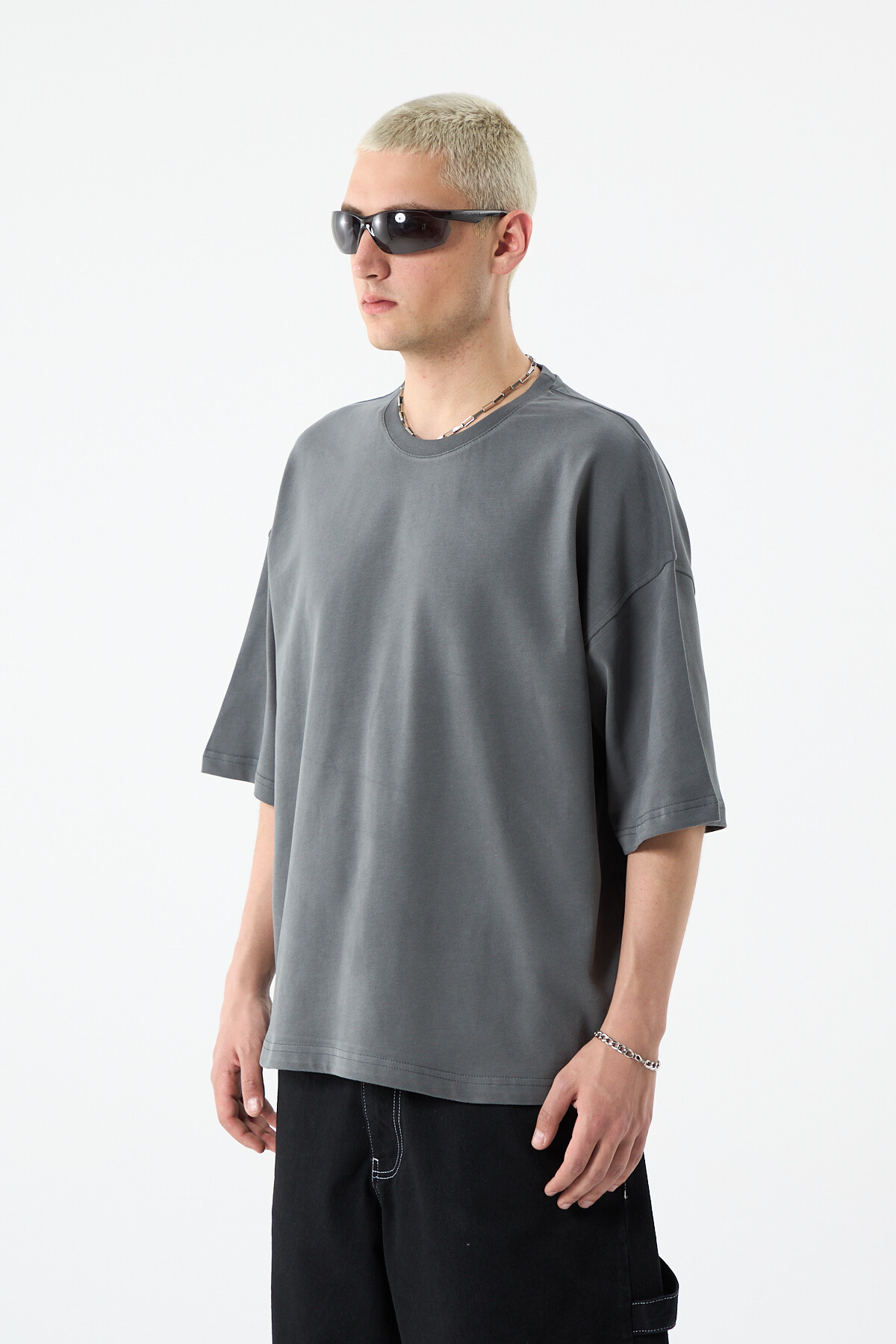 BASIC OVERSIZE CROP T-SHIRT FÜME