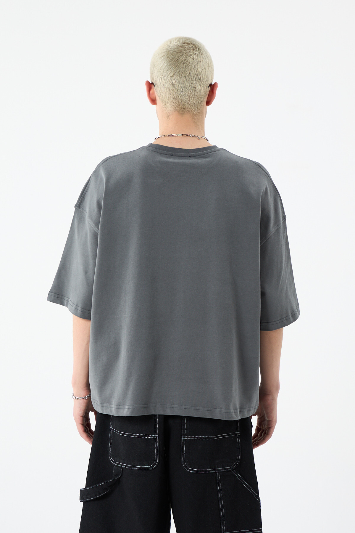 BASIC OVERSIZE CROP T-SHIRT FÜME