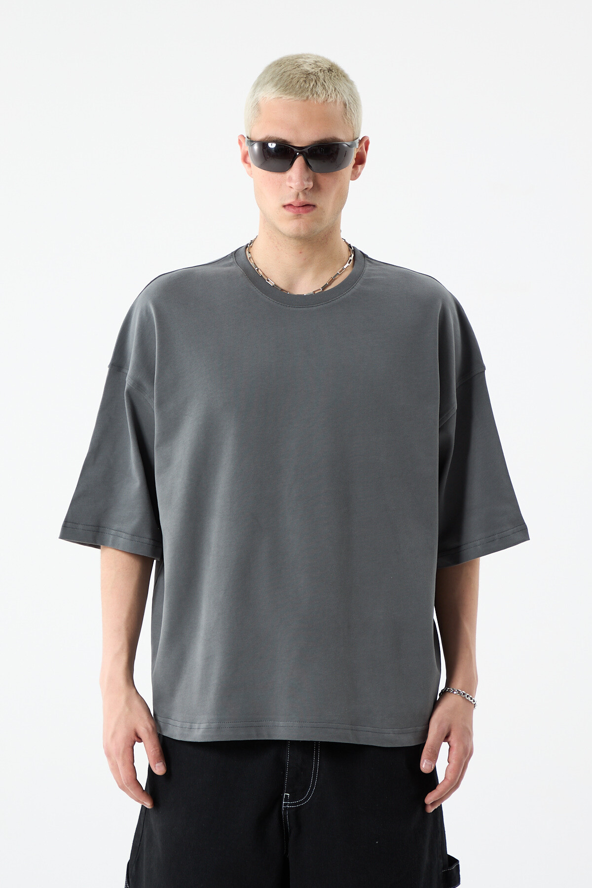 BASIC OVERSIZE CROP T-SHIRT FÜME