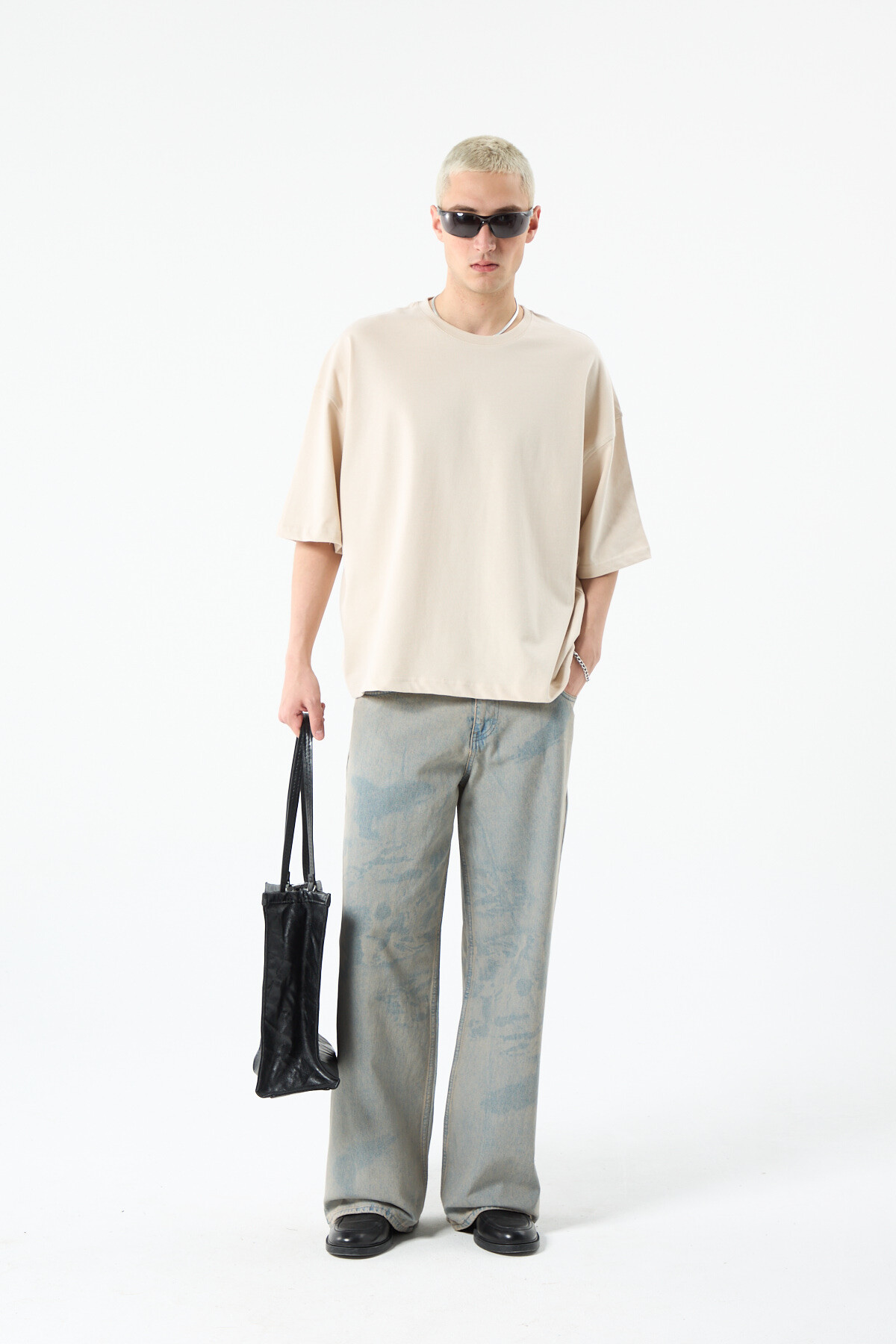 BASIC OVERSIZE CROP T-SHIRT TAŞ