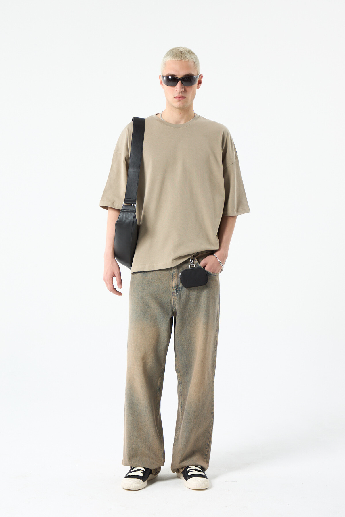 BASIC OVERSIZE CROP T-SHIRT VİZON