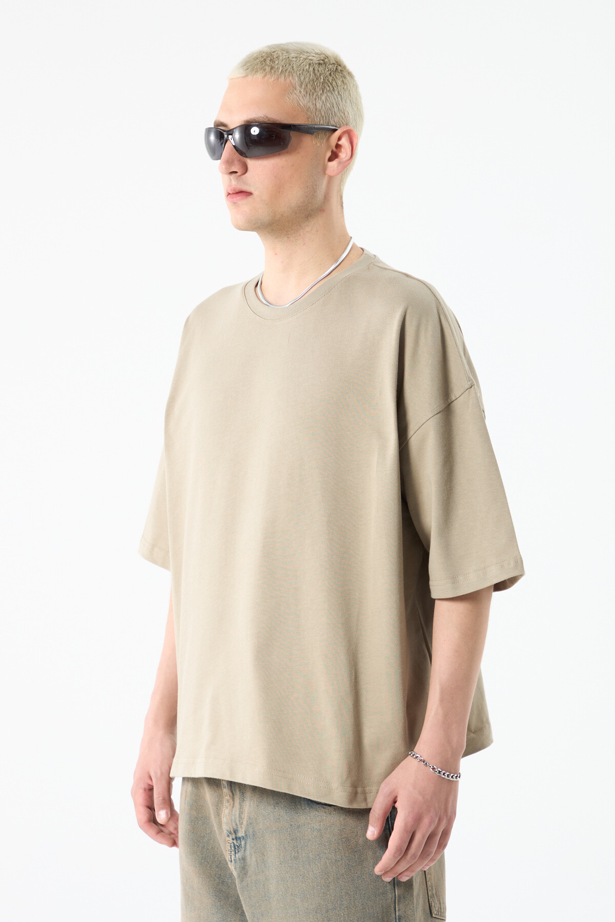 BASIC OVERSIZE CROP T-SHIRT VİZON