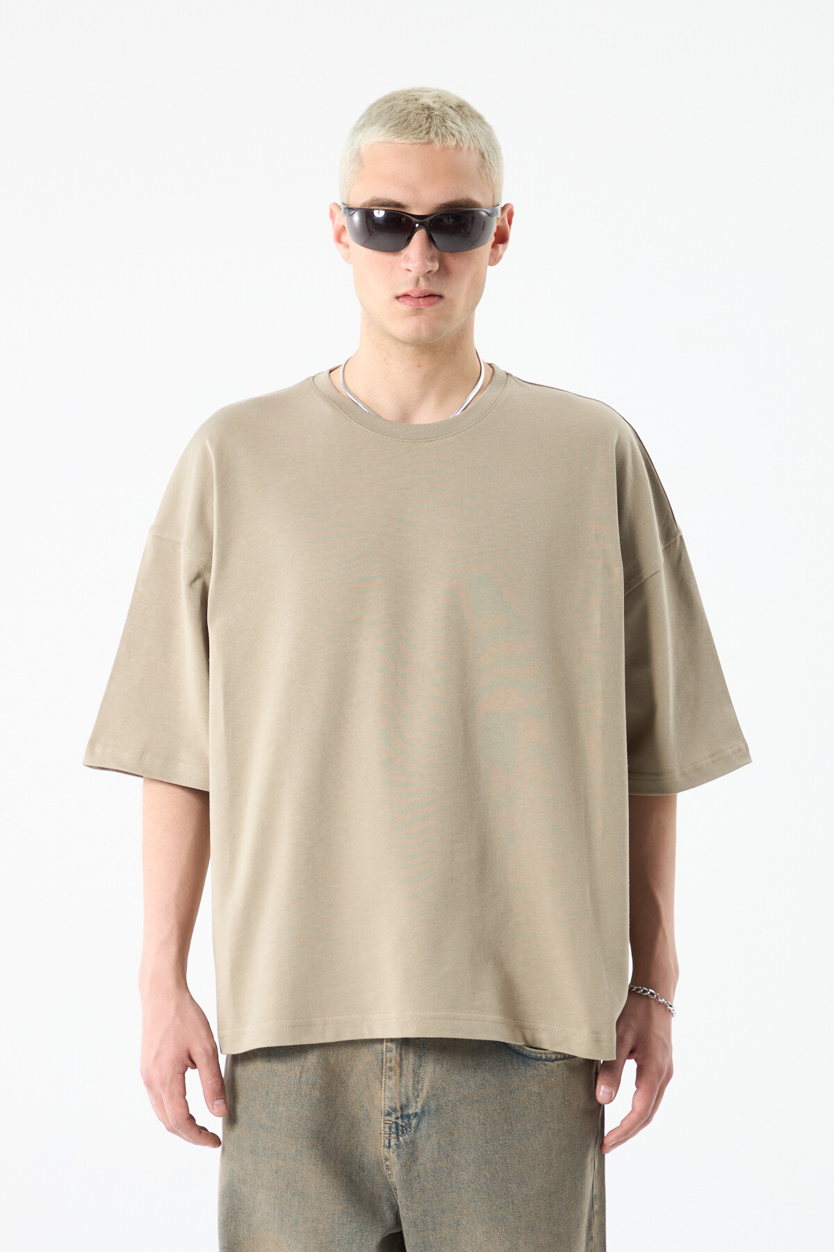 BASIC OVERSIZE CROP T-SHIRT VİZON