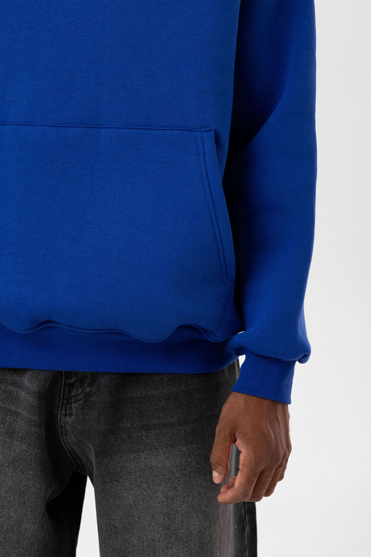 BASIC OVERSIZE FERMUAR DETAYLI KAPÜŞONLU SWEATSHIRT SAKS