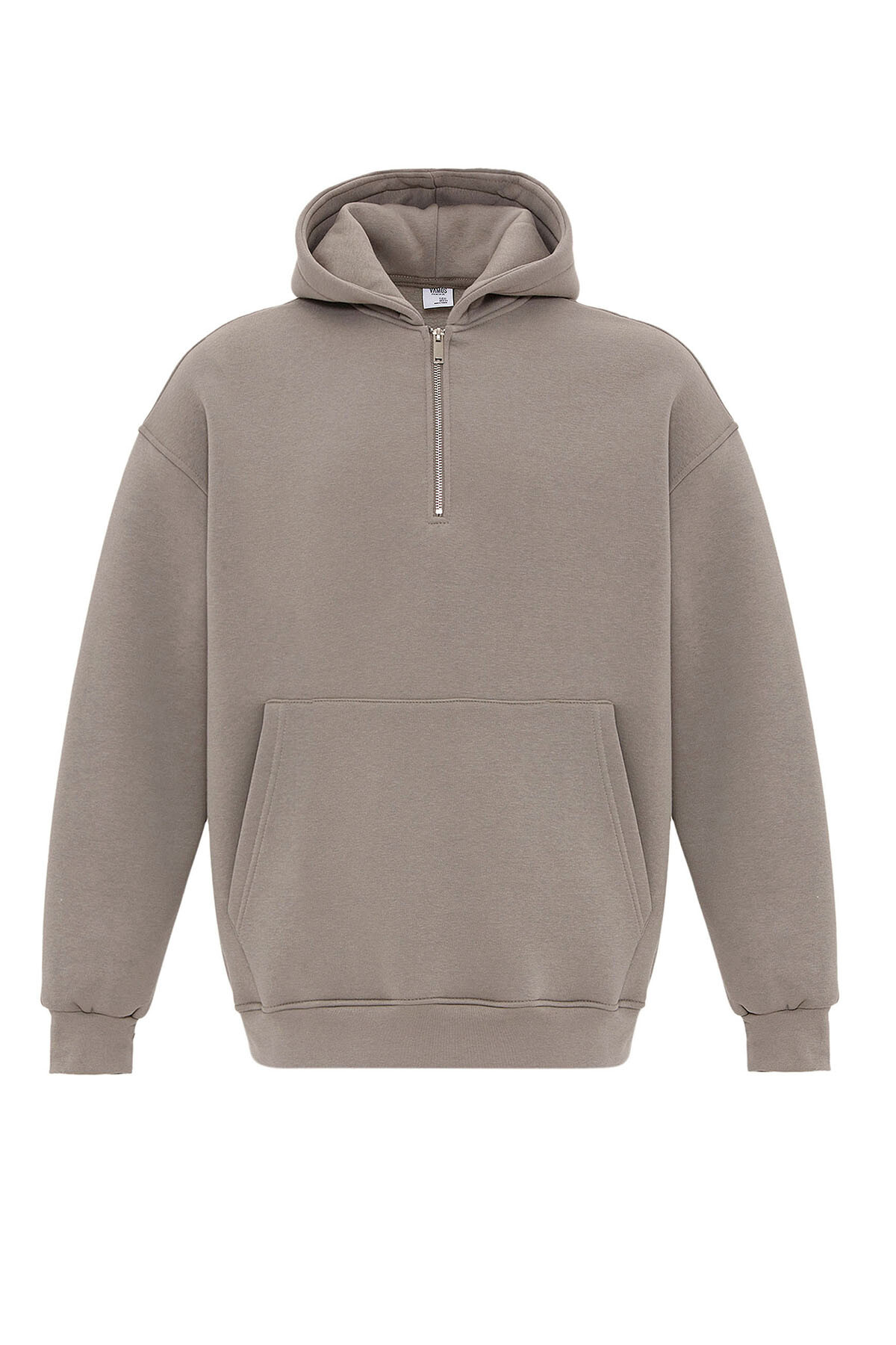 BASIC OVERSIZE FERMUAR DETAYLI KAPÜŞONLU SWEATSHIRT VİZON