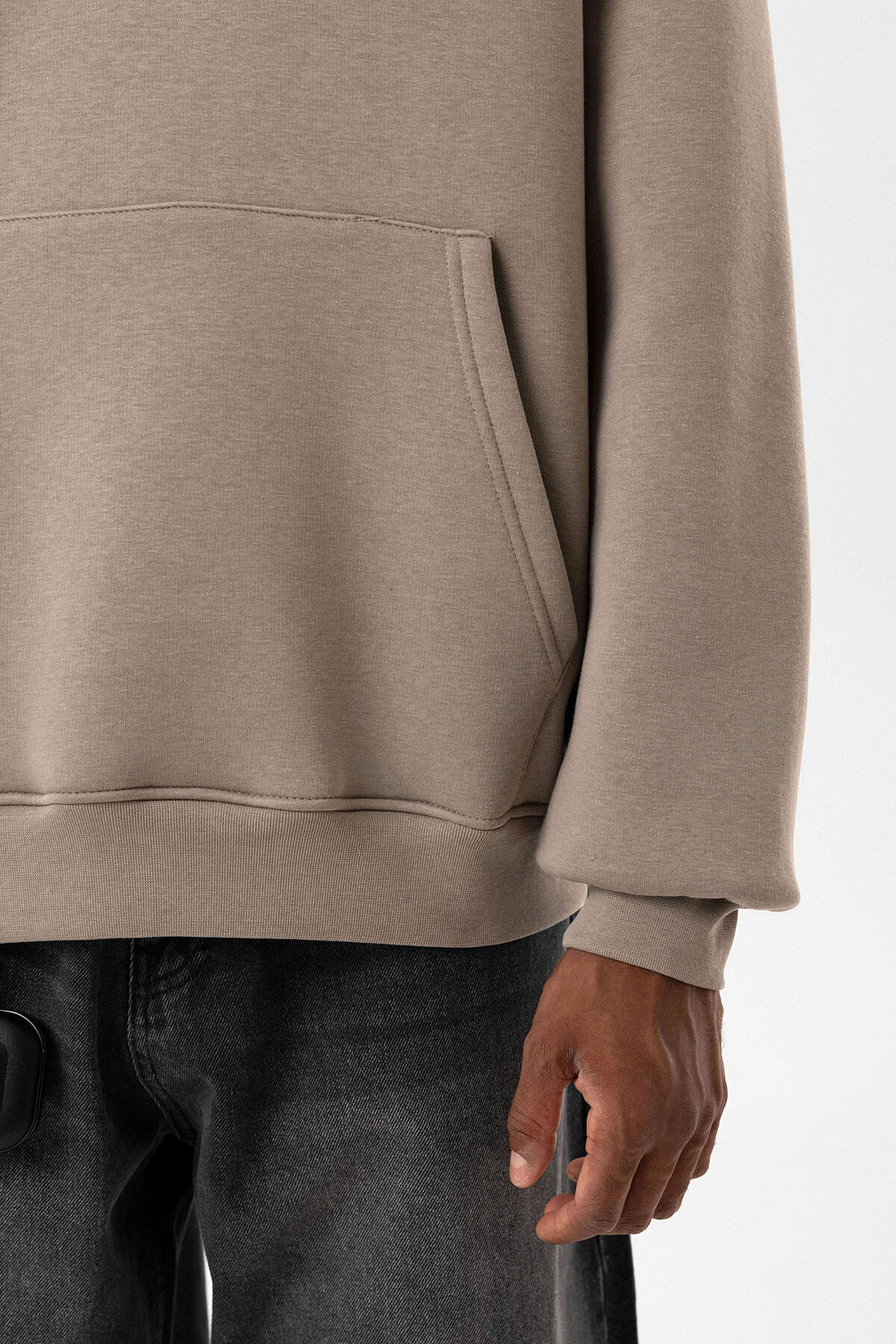 BASIC OVERSIZE FERMUAR DETAYLI KAPÜŞONLU SWEATSHIRT VİZON