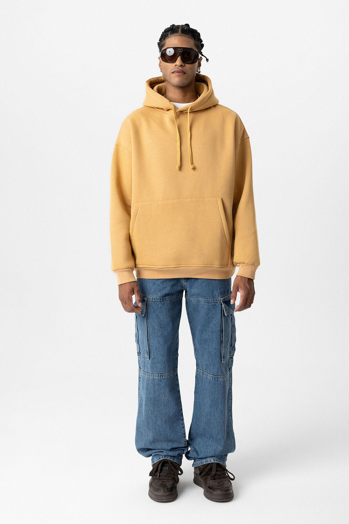 BASIC OVERSIZE KAPÜŞONLU CEP DETAYLI SWEATSHIRT CAMEL