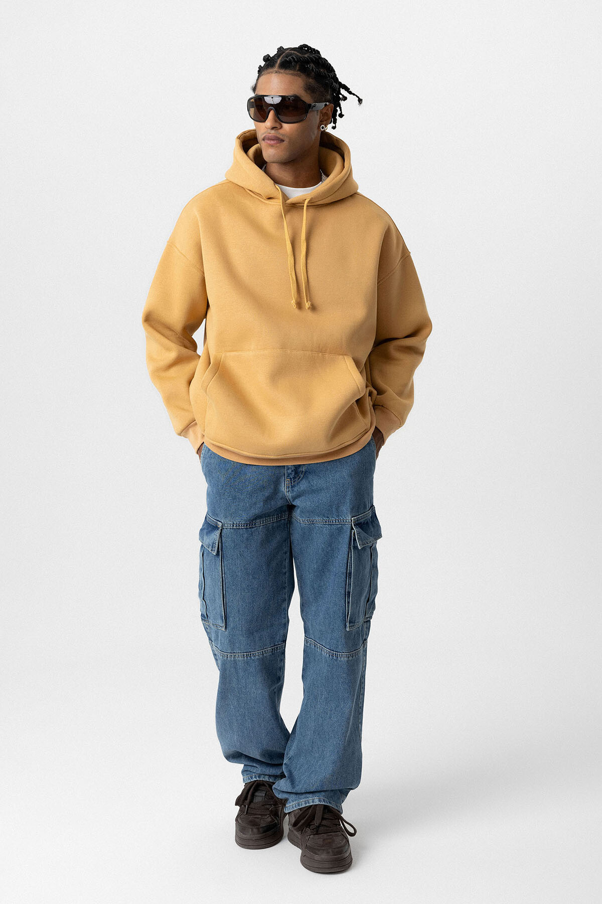 BASIC OVERSIZE KAPÜŞONLU CEP DETAYLI SWEATSHIRT CAMEL