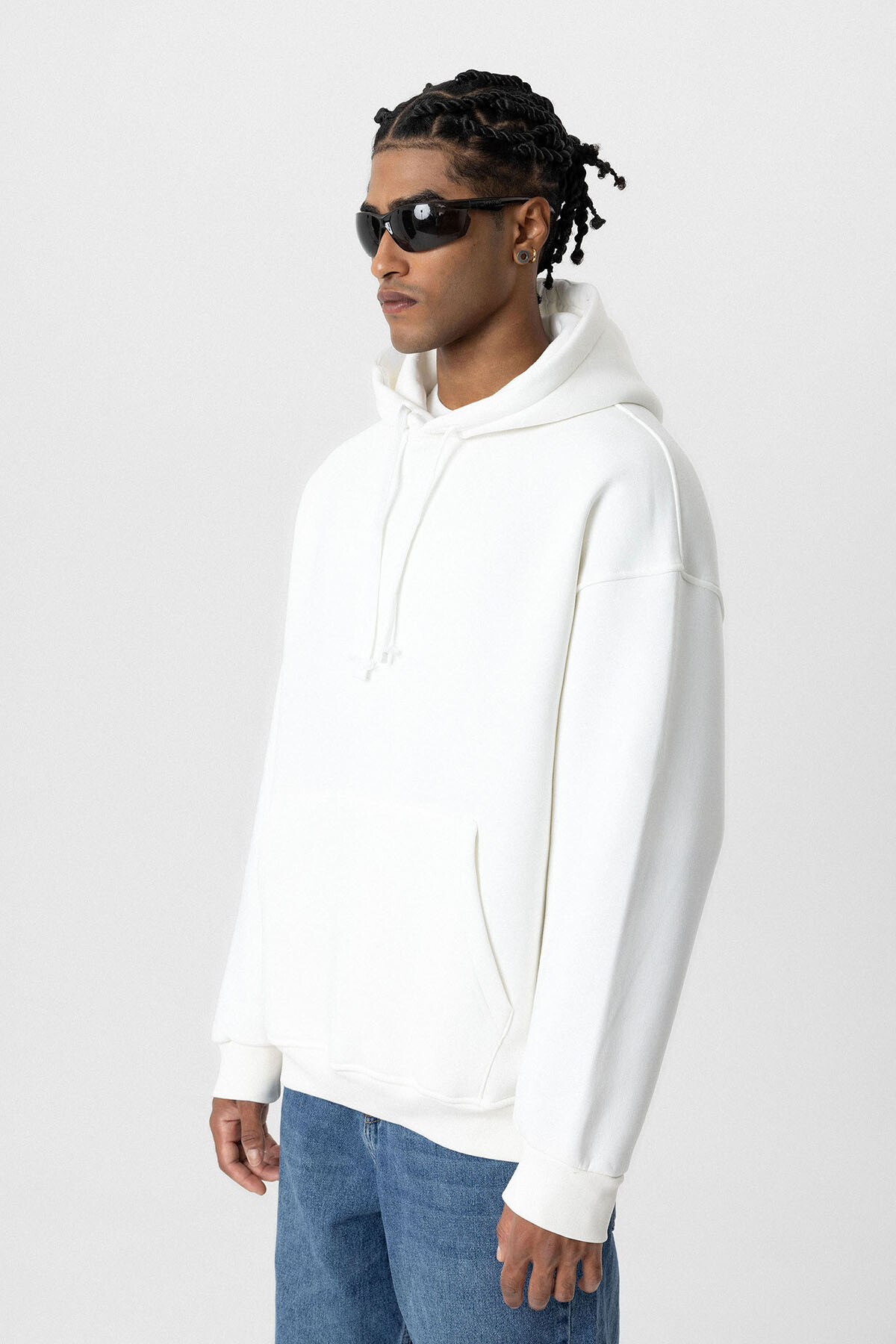 BASIC OVERSIZE KAPÜŞONLU CEP DETAYLI SWEATSHIRT EKRU