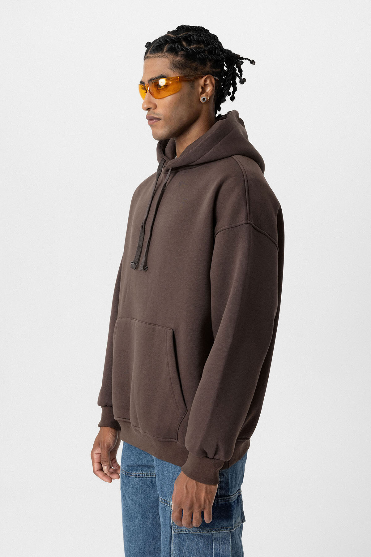 BASIC OVERSIZE KAPÜŞONLU CEP DETAYLI SWEATSHIRT KAHVE