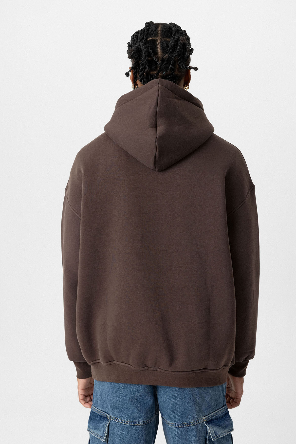 BASIC OVERSIZE KAPÜŞONLU CEP DETAYLI SWEATSHIRT KAHVE