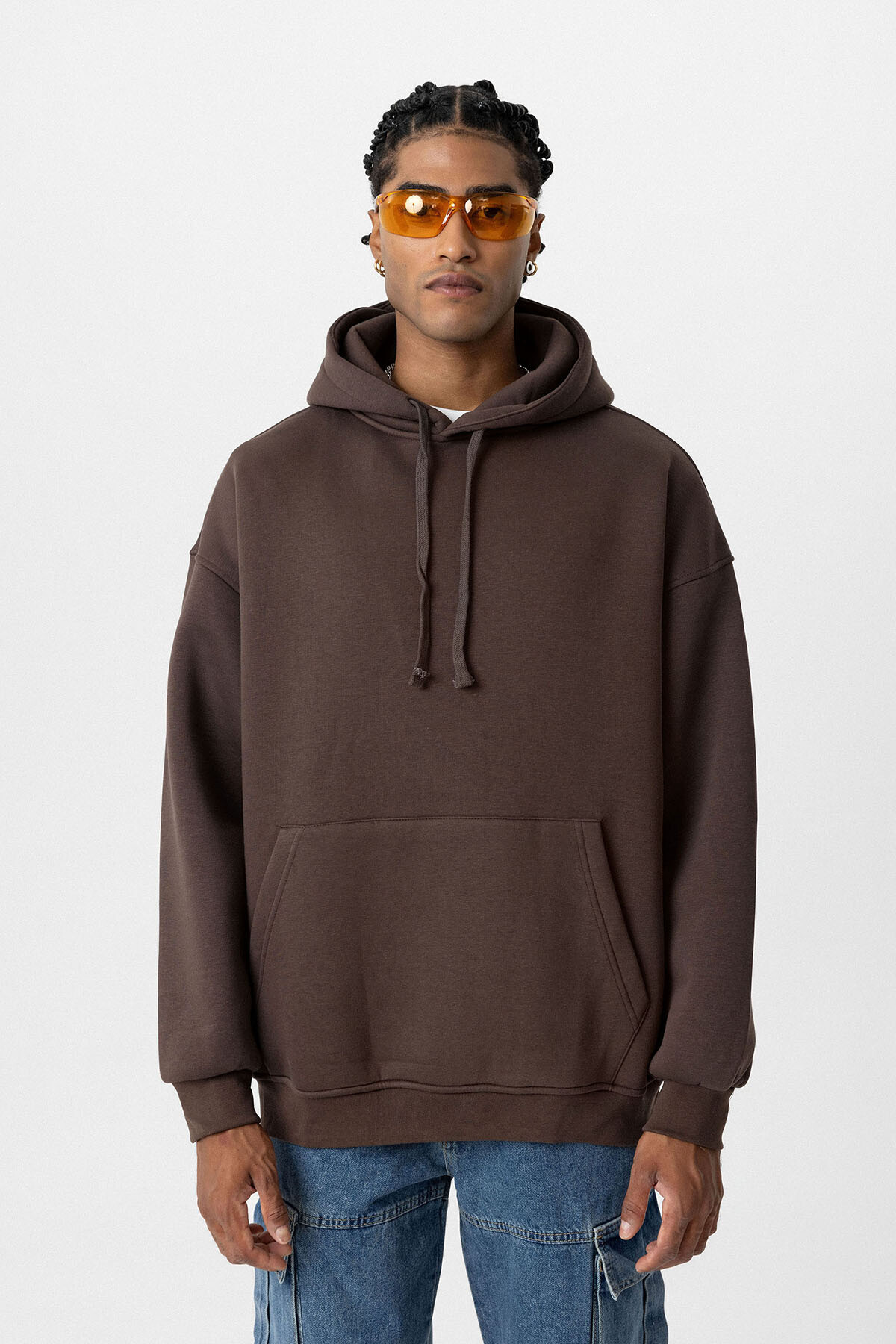 BASIC OVERSIZE KAPÜŞONLU CEP DETAYLI SWEATSHIRT KAHVE