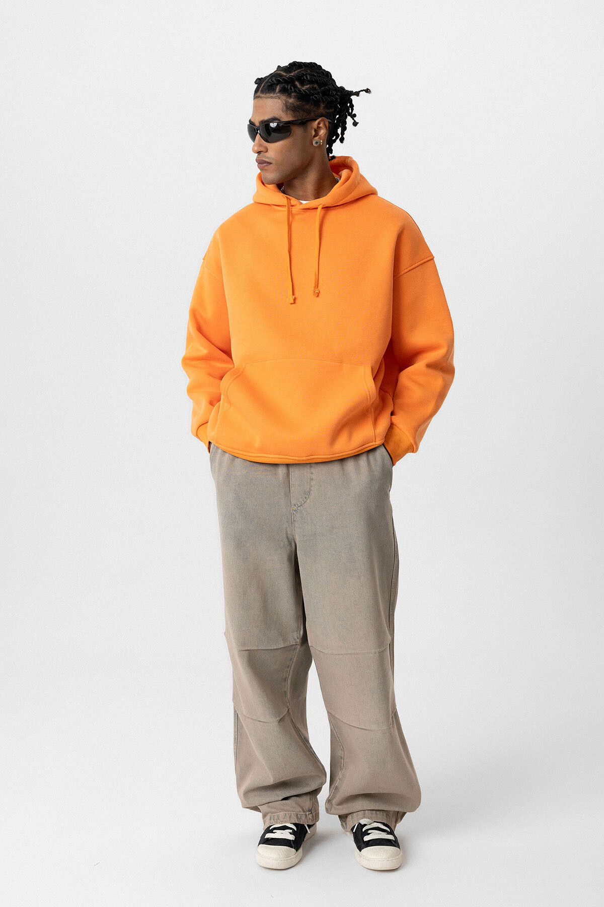 BASIC OVERSIZE KAPÜŞONLU CEP DETAYLI SWEATSHIRT ORANJ