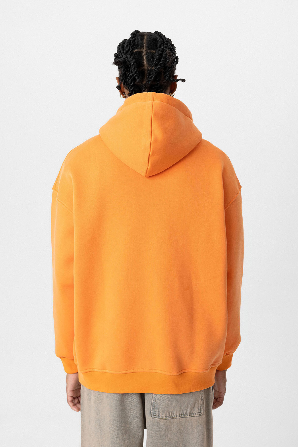 BASIC OVERSIZE KAPÜŞONLU CEP DETAYLI SWEATSHIRT ORANJ