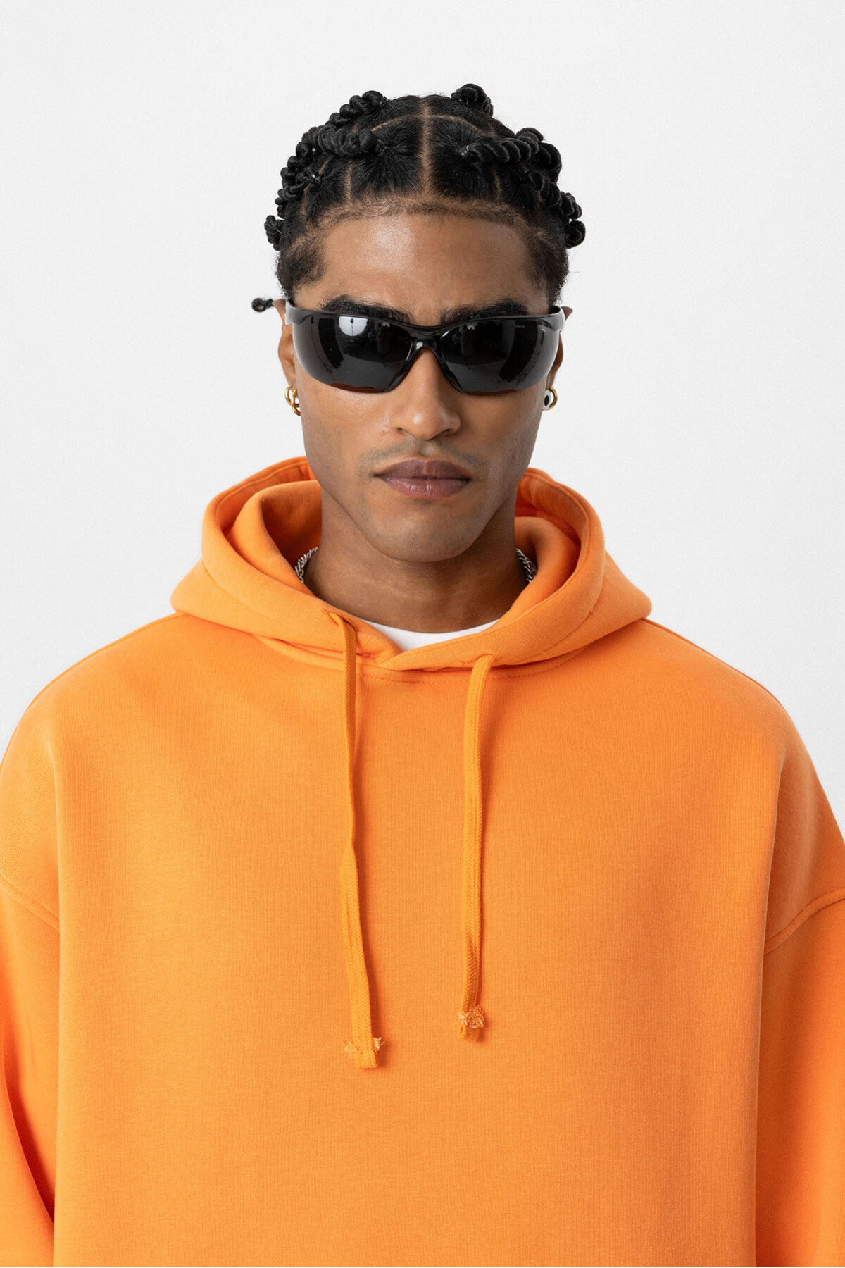 BASIC OVERSIZE KAPÜŞONLU CEP DETAYLI SWEATSHIRT ORANJ