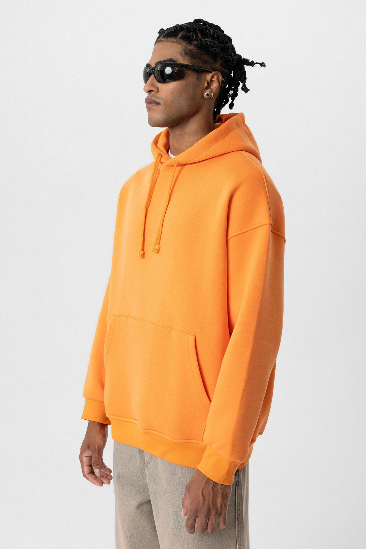 BASIC OVERSIZE KAPÜŞONLU CEP DETAYLI SWEATSHIRT ORANJ