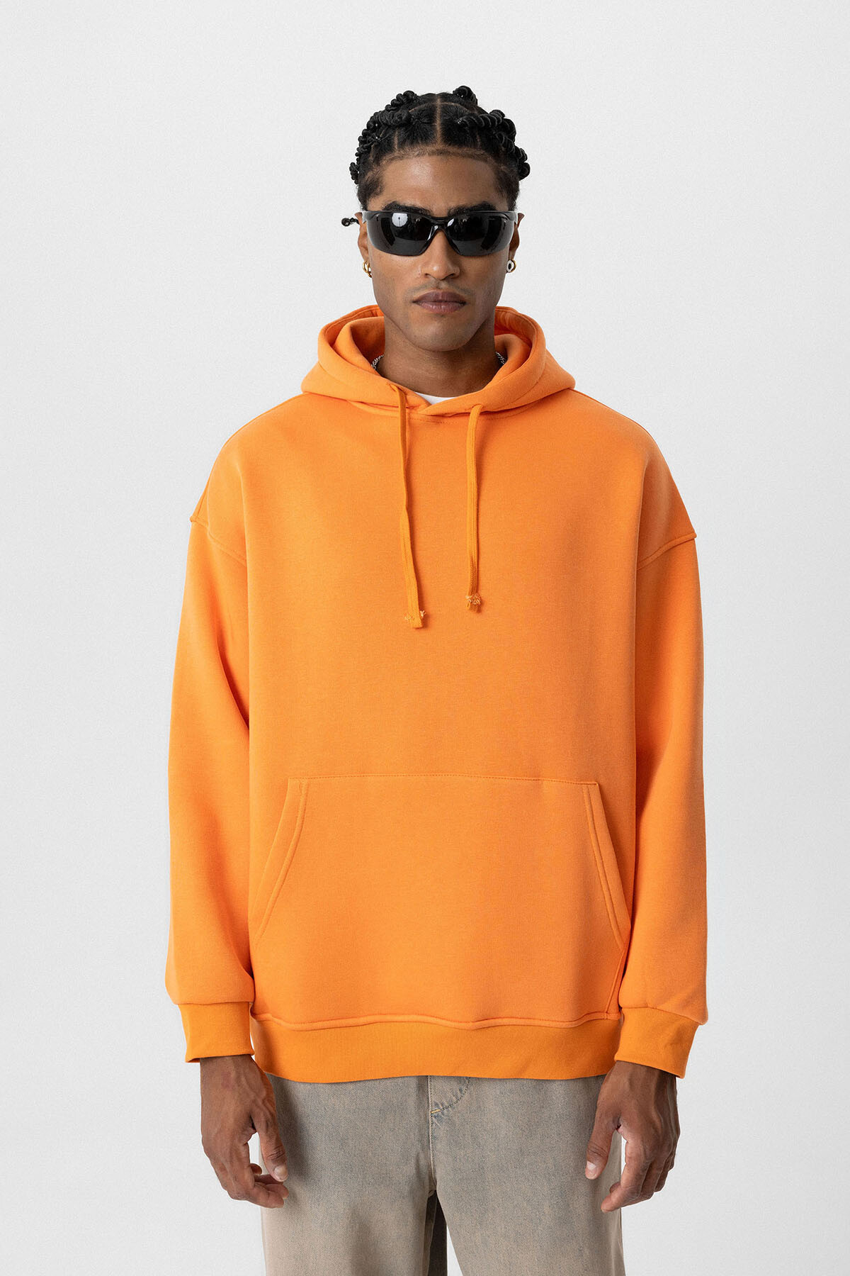 BASIC OVERSIZE KAPÜŞONLU CEP DETAYLI SWEATSHIRT ORANJ