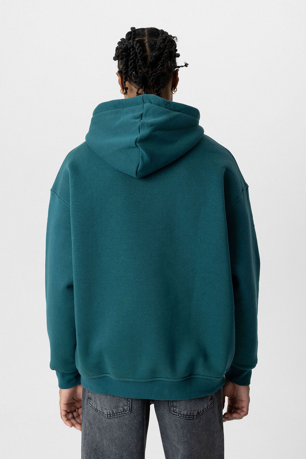 BASIC OVERSIZE KAPÜŞONLU CEP DETAYLI SWEATSHIRT PETROL