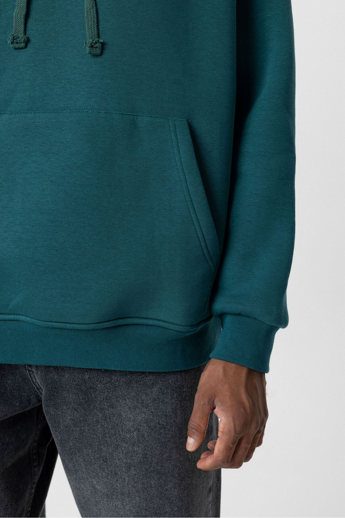 BASIC OVERSIZE KAPÜŞONLU CEP DETAYLI SWEATSHIRT PETROL