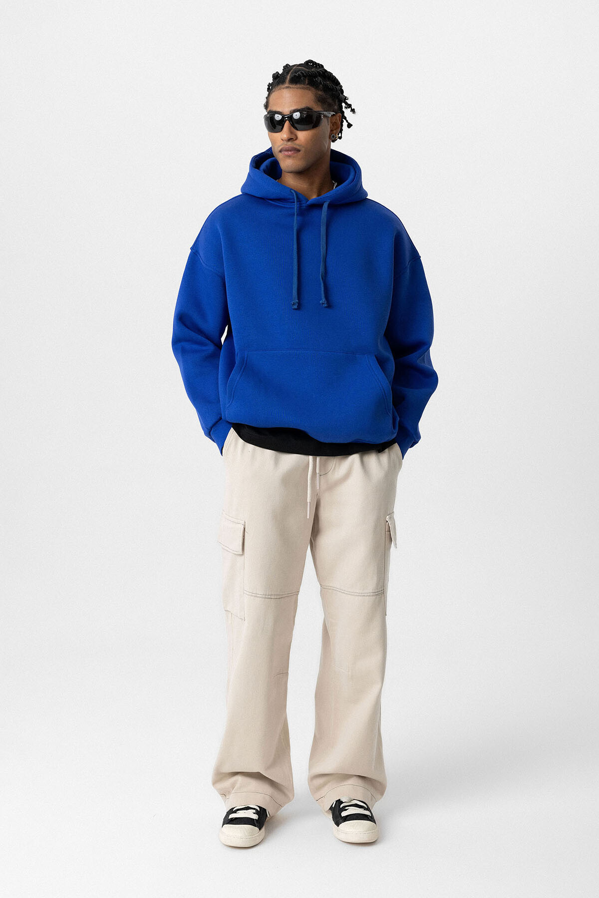 BASIC OVERSIZE KAPÜŞONLU CEP DETAYLI SWEATSHIRT SAKS