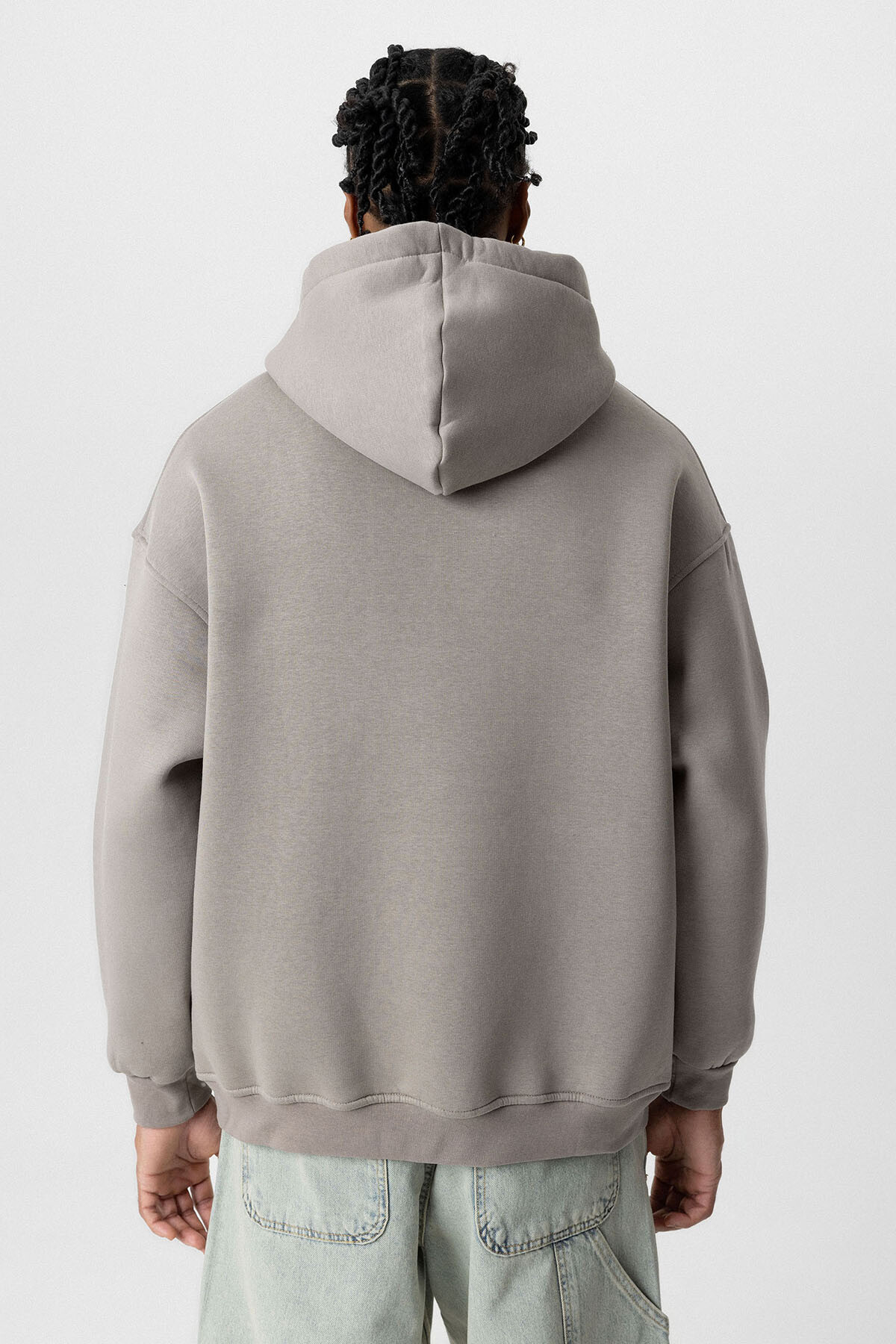 BASIC OVERSIZE KAPÜŞONLU CEP DETAYLI SWEATSHIRT VİZON