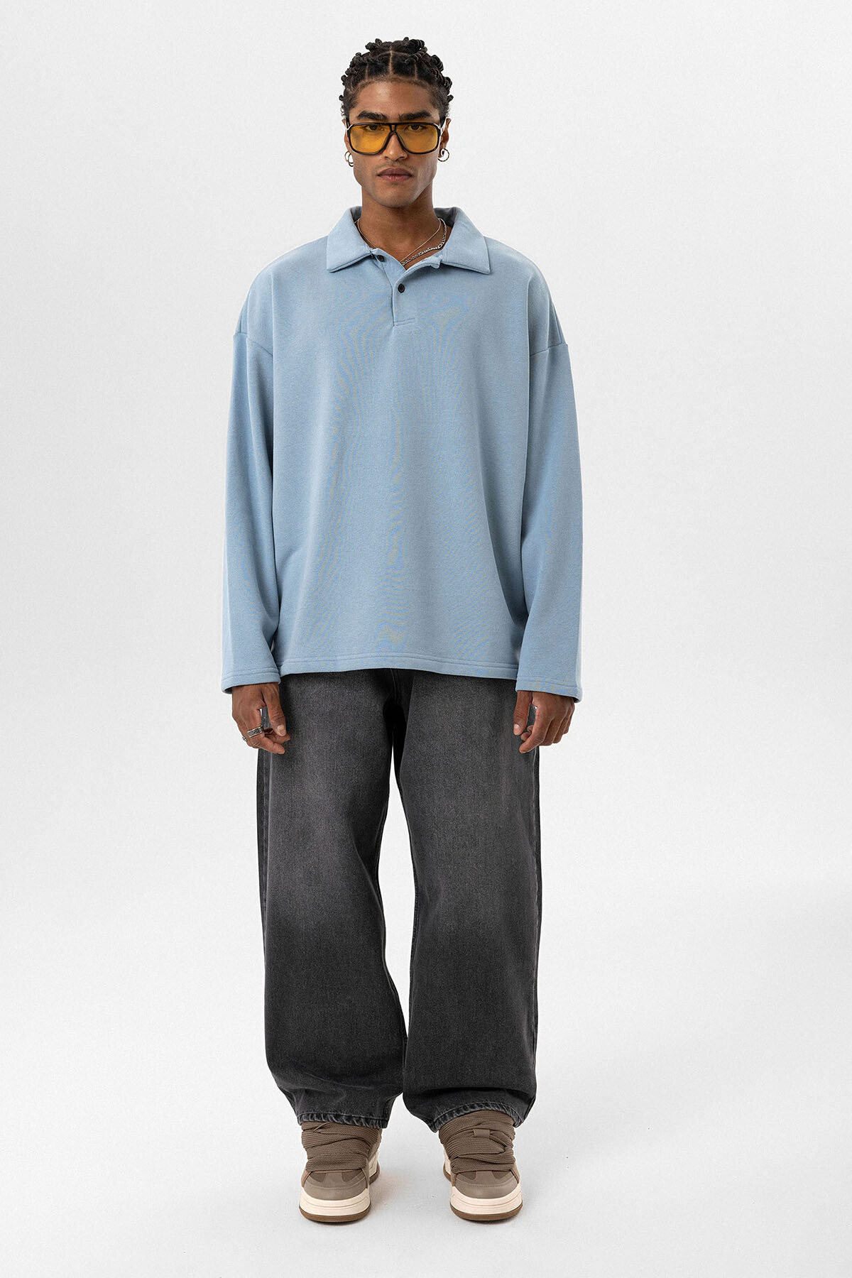 BASIC POLO YAKA SWEATSHIRT AQUA MARINE