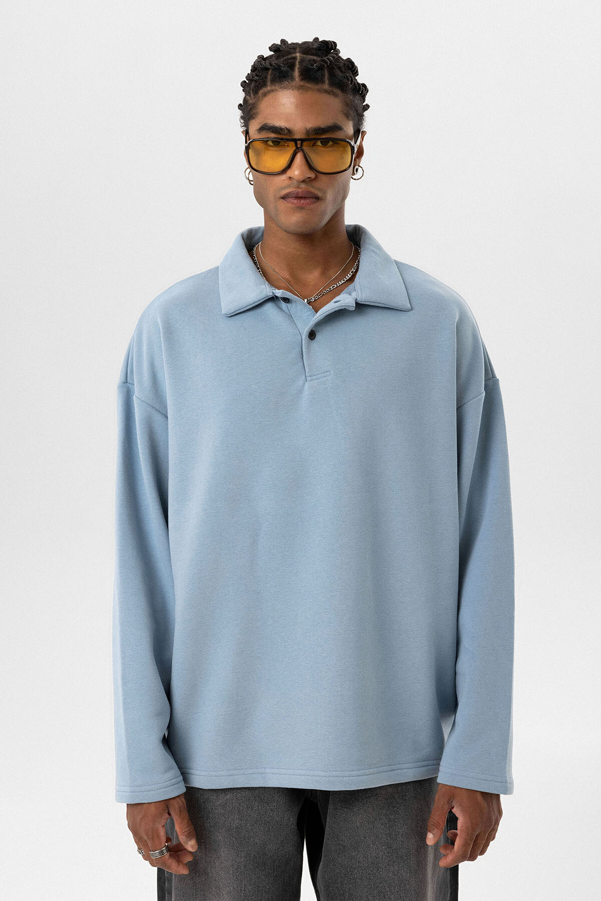 BASIC POLO YAKA SWEATSHIRT AQUA MARINE